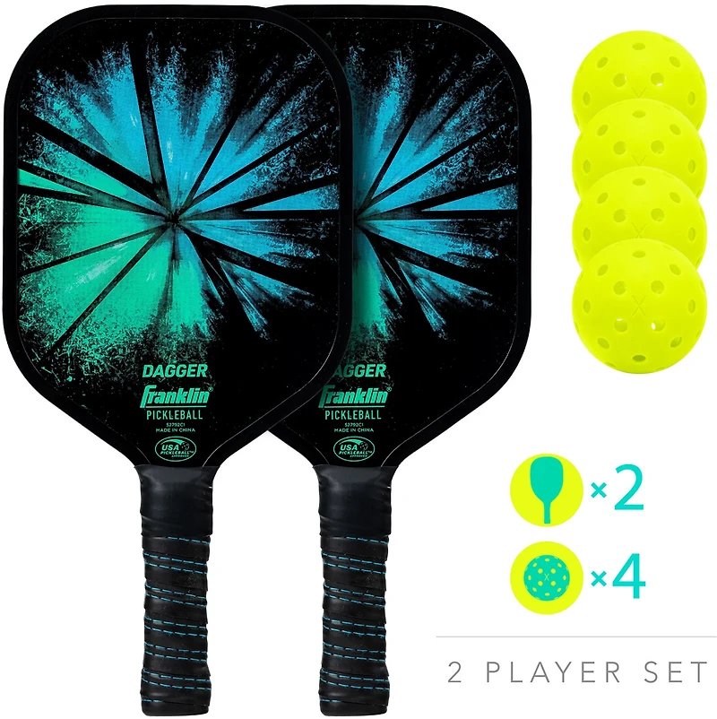 Franklin Dagger Polypropylene Pickleball Paddles and Pickleballs Set for 2 Players