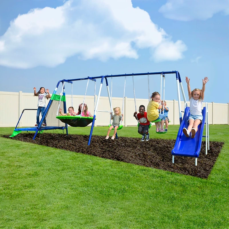 Sportspower Mountain View Metal Slide, Swing and Trampoline Set