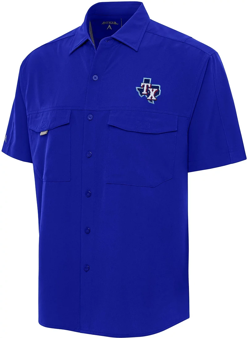 Antigua Men's Texas Rangers Pinch Hitter Woven Fishing Button-Down Shirt