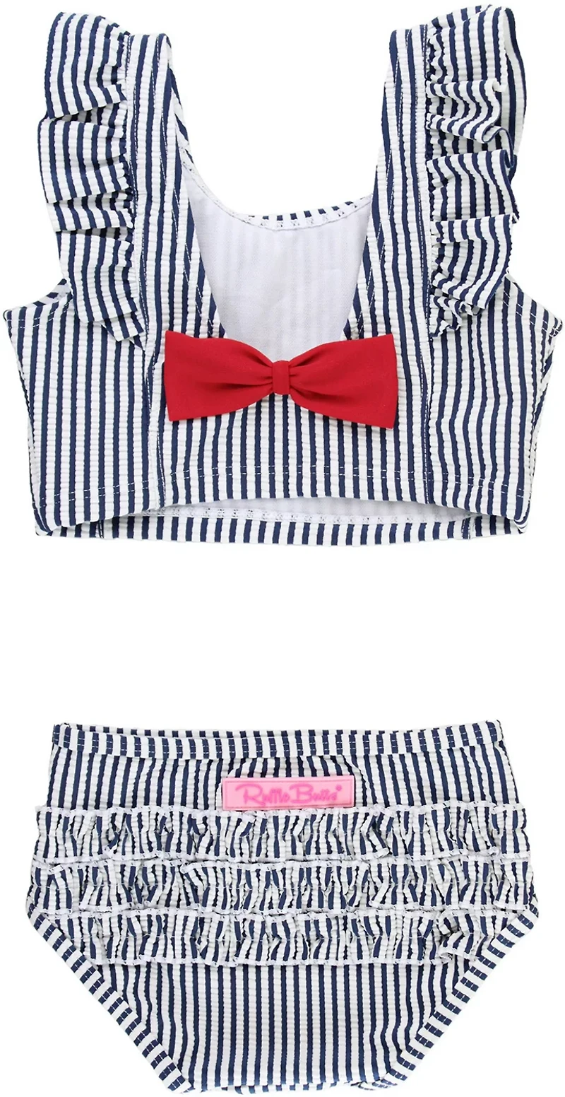 RuffleButs Girls' Seersucker Waterfall Tankini Set