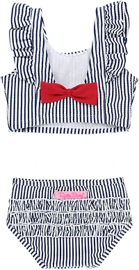 RuffleButs Girls' Seersucker Waterfall Tankini Set