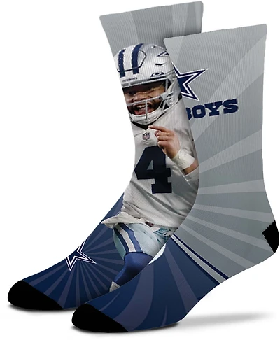For Bare Feet Kids' Dallas Cowboys Dak Prescott 4 Record Breaker Crew Socks