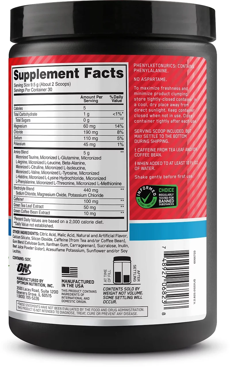 Optimum Nutrition Amino Energy and Electrolytes Pre Workout