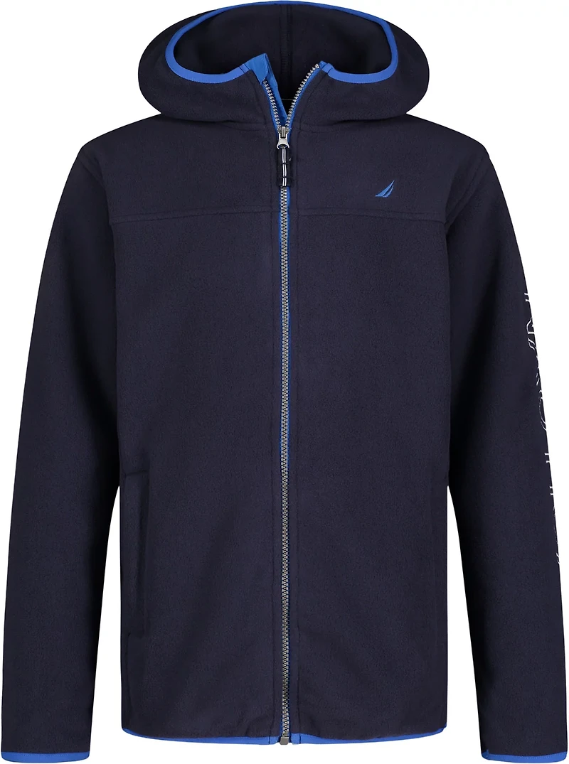 Nautica Boys' Hooded Logo Fleece Full Zip Jacket