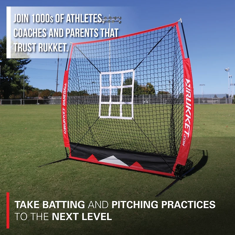 Rukket Sports 5 ft x 5 ft Baseball/Softball Net with 3 Weighted Balls and Strike Zone Target