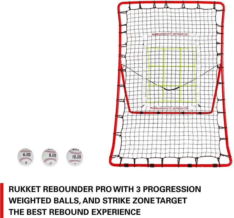 Rukket Sports Pitch Back Rebounder with Progression Weighted Balls