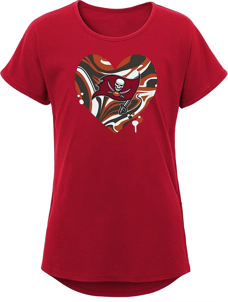 Outerstuff Girls' Tampa Bay Buccaneers Drip Heart Dolman T-shirt