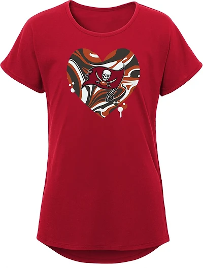 Outerstuff Girls' Tampa Bay Buccaneers Drip Heart Dolman T-shirt