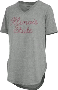 Three Square Women's Illinois State University Knobi Stardust Chain Puff V-neck T-shirt