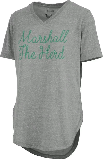 Three Square Women's Marshall University Knobi Stardust Chain Puff V-neck T-shirt