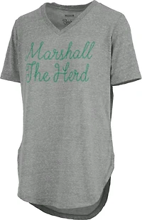 Three Square Women's Marshall University Knobi Stardust Chain Puff V-neck T-shirt