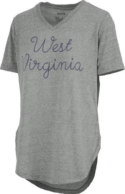 Three Square Women's West Virginia University Knobi Stardust Chain Puff V-neck T-shirt