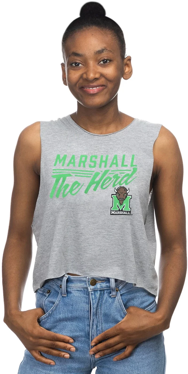 ZooZatz Women's Marshall University Crop Muscle Tank Top