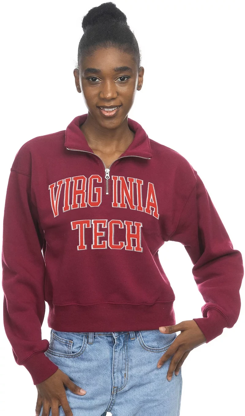 ZooZatz Women's Virginia Tech Crop Fleece 1/4 Zip Pullover