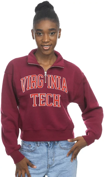 ZooZatz Women's Virginia Tech Crop Fleece 1/4 Zip Pullover