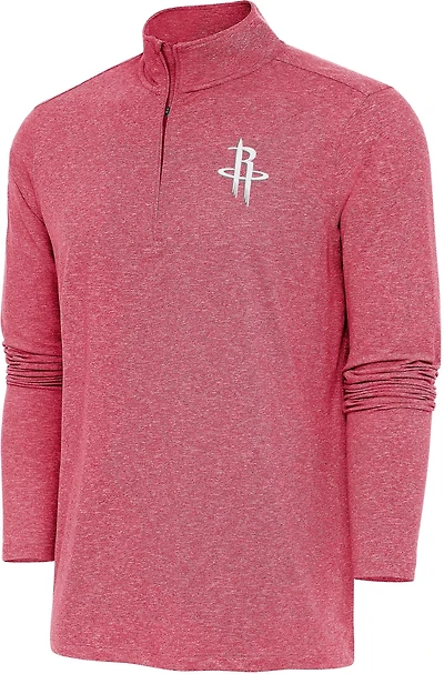 Antigua Heather Houston Rockets Hunk Quarter-Zip Pullover Top