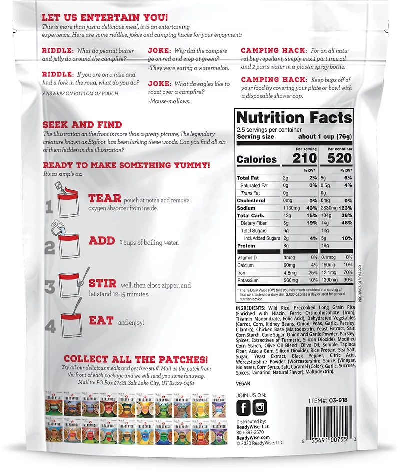 ReadyWise Adventure Meal Backcountry Wild Rice Risotto with Vegetables