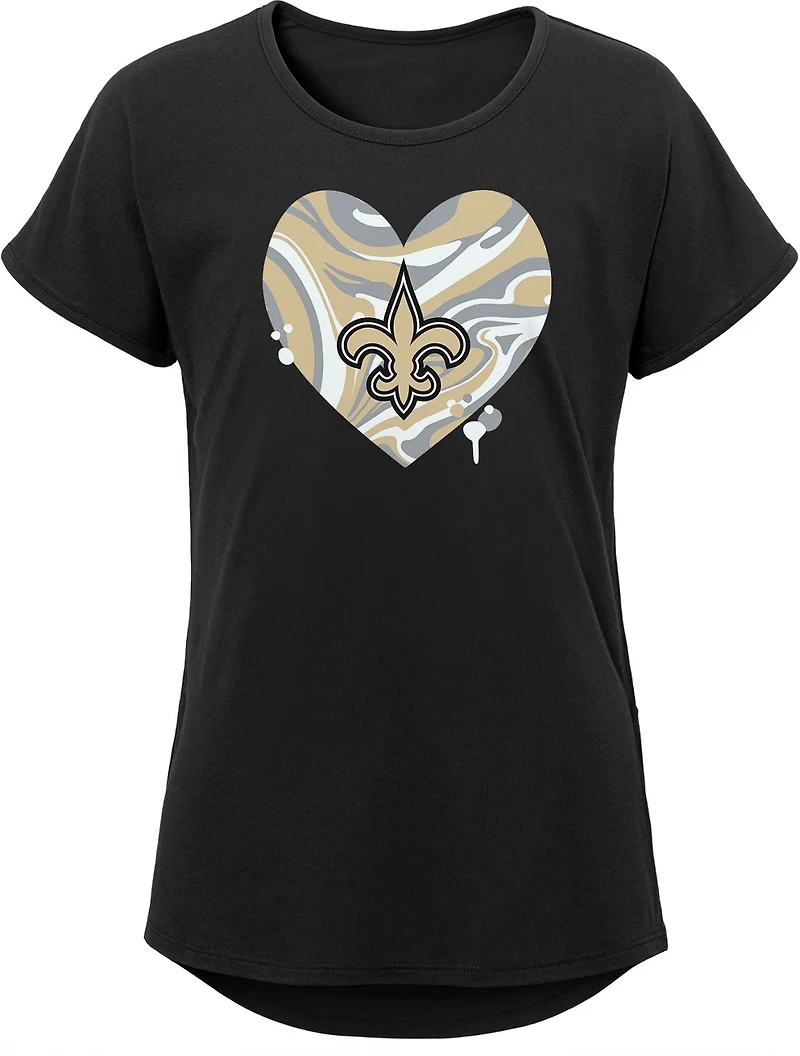 Outerstuff Girls' New Orleans Saints Drip Heart Dolman T-shirt