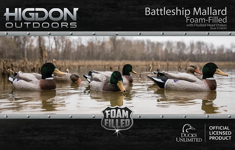Higdon Outdoors Battleship Mallard Foam Filled Flocked Head 6-Pack