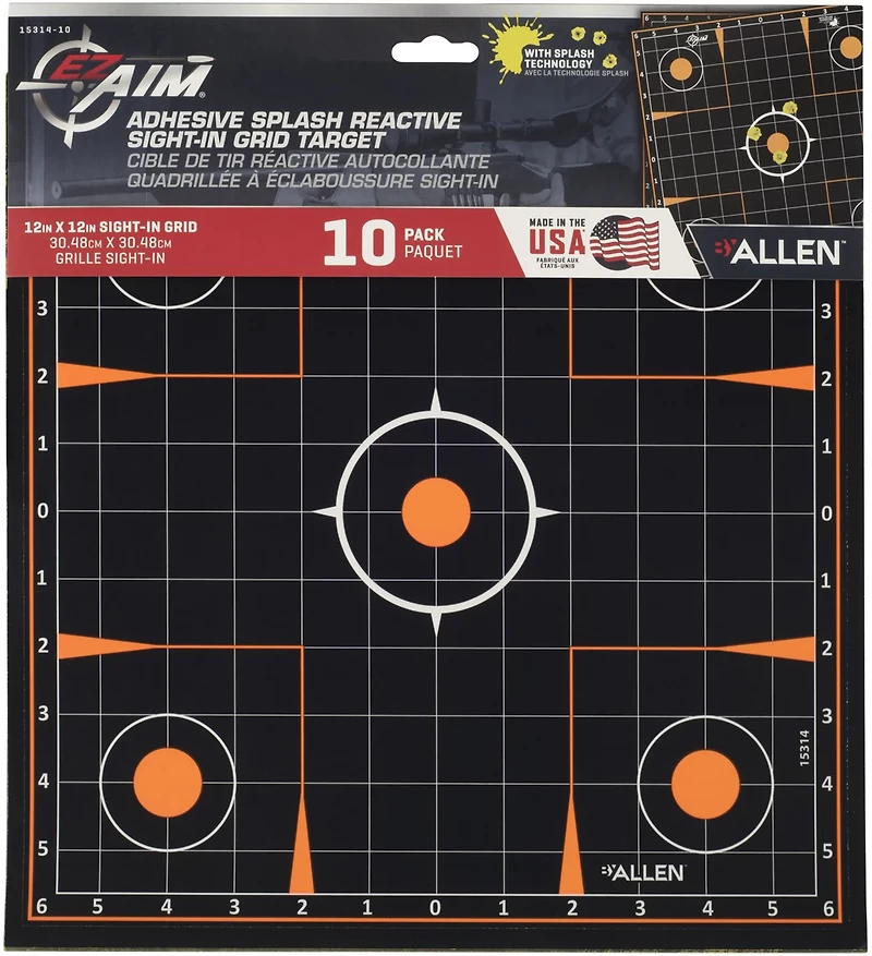 Allen Company EZ Aim Splash Reactive Adhesive Paper Sight-In Grid Shooting Targets 10-Pack