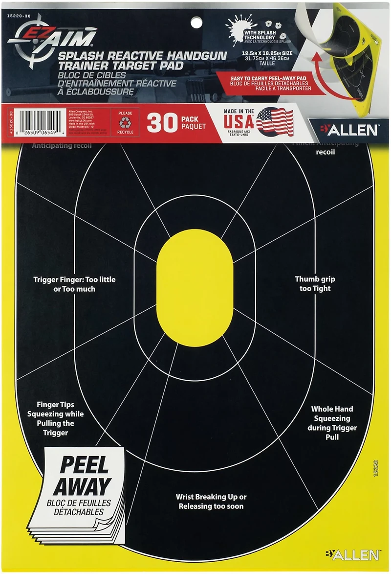 Allen Company EZ Aim Splash Reactive Paper HG Trainer Shooting Targets 30-Pack