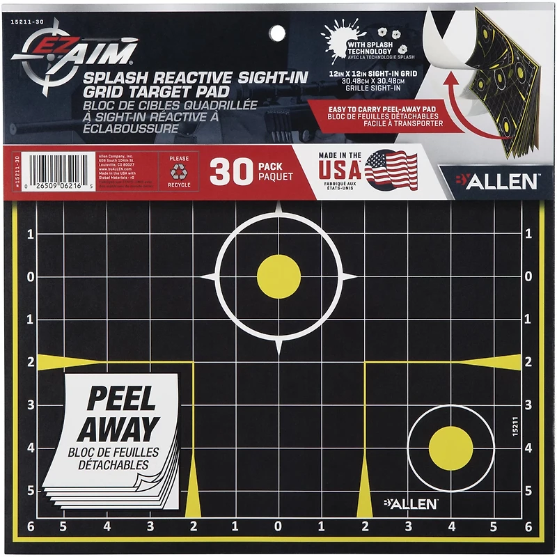 Allen Company EZ Aim 12.5in Splash Reactive Sight-In Grid Paper Shooting Target 30-Pack