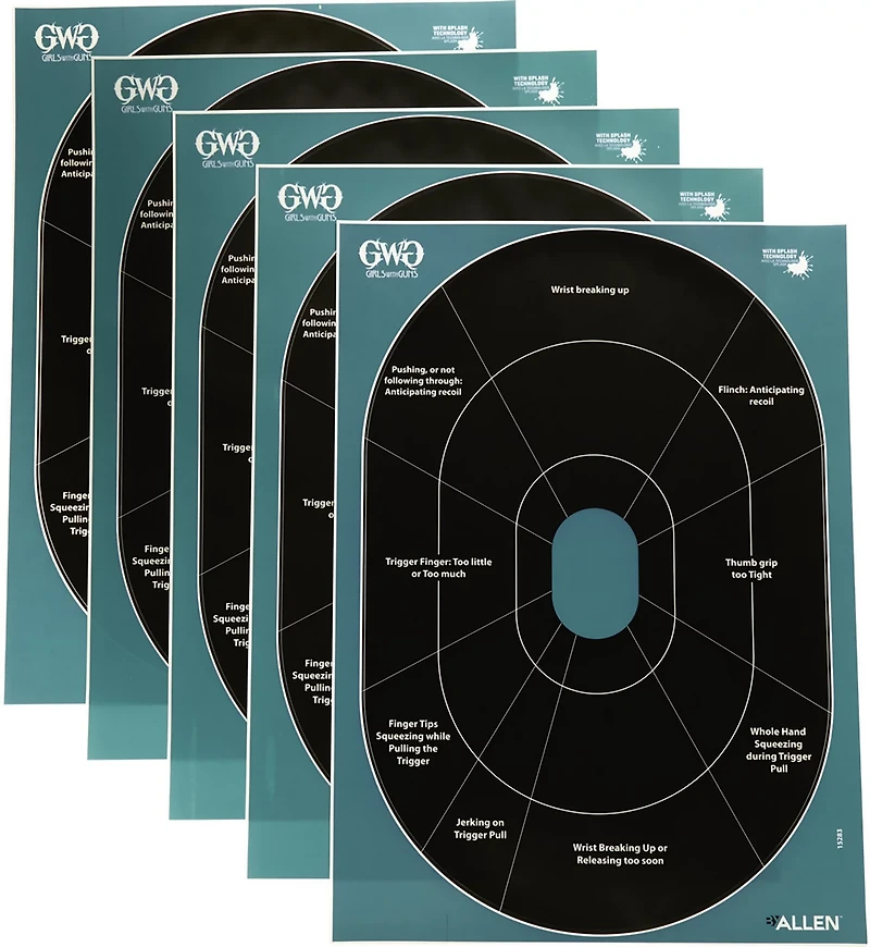 Girls With Guns Adhesive Splash Reactive Paper Handgun Trainer Shooting Target 5-Pack