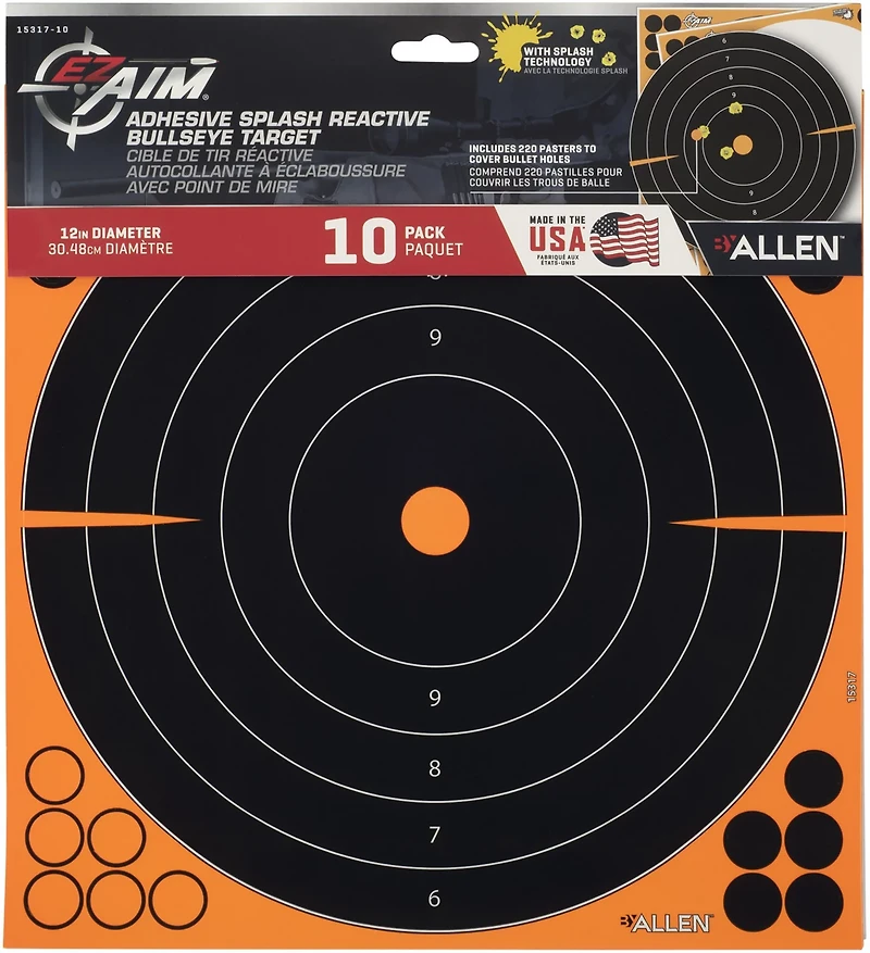 Allen Company EZ Aim Splash Reactive Adhesive Paper Bullseye Shooting Targets -Pack