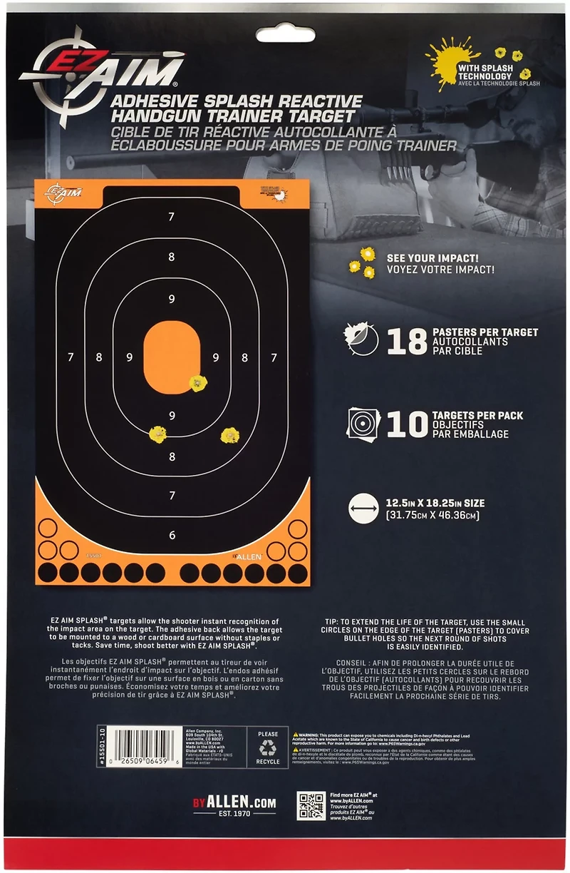 Allen Company EZ Aim Splash Reactive Adhesive HG Trainer Paper Shooting Target 5-Pack