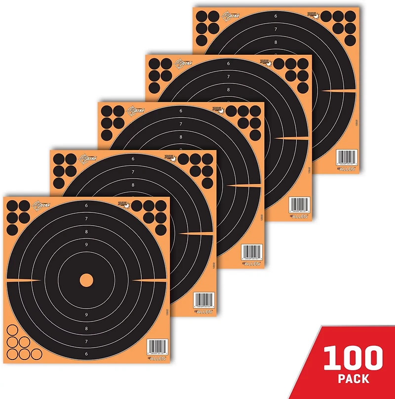 Allen Company EZ Aim Adhesive Splash Reactive Paper Bullseye Shooting Targets 100-Pack