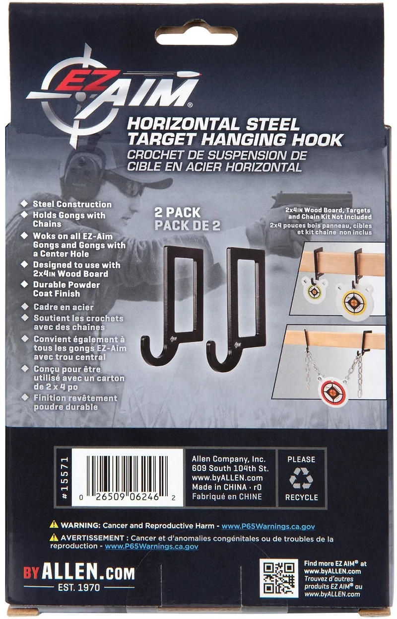 Allen Company EZ Aim Horizontal Steel Gong Shooting Target Hanging Hook 2-Pack
