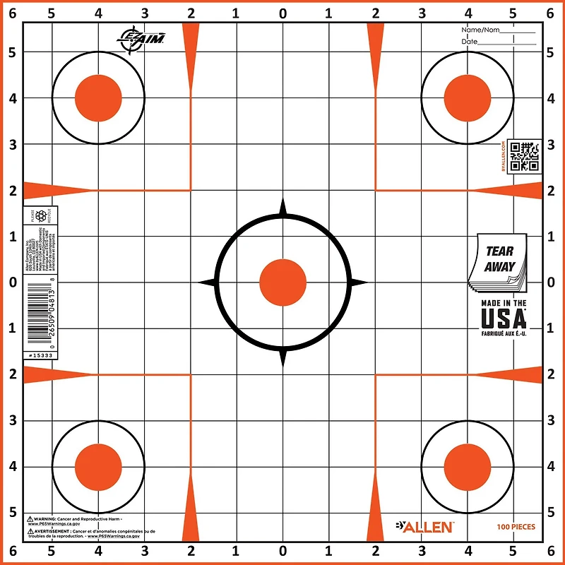 Allen Company EZ Aim Sight-In Grid Paper Shooting Target 100-Pack