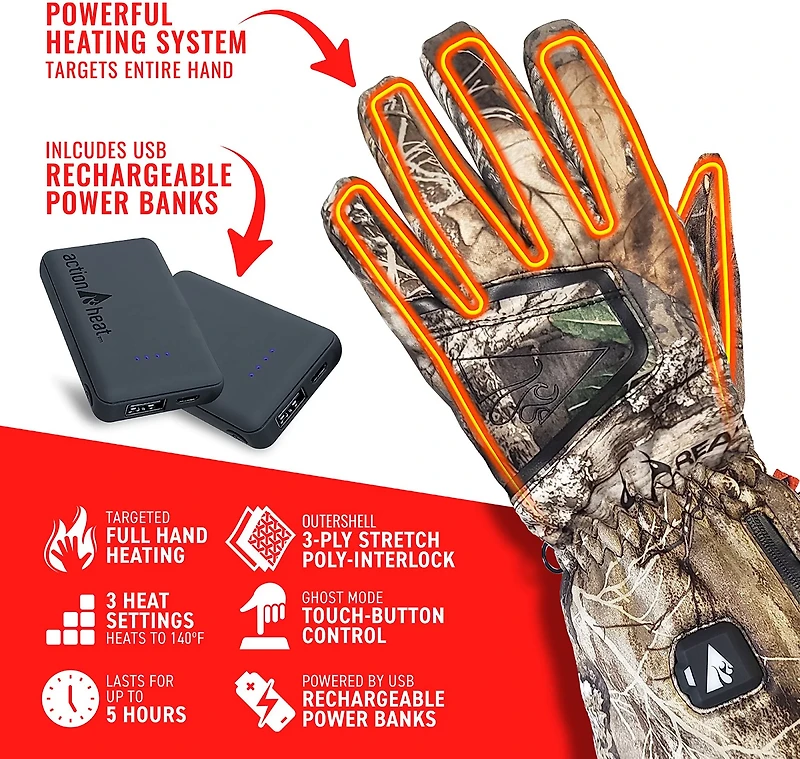 ActionHeat 5V Battery Heated Hunting Featherweight Gloves