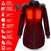 ActionHeat Women's 5V Battery Heated Long Hooded Puffer Jacket