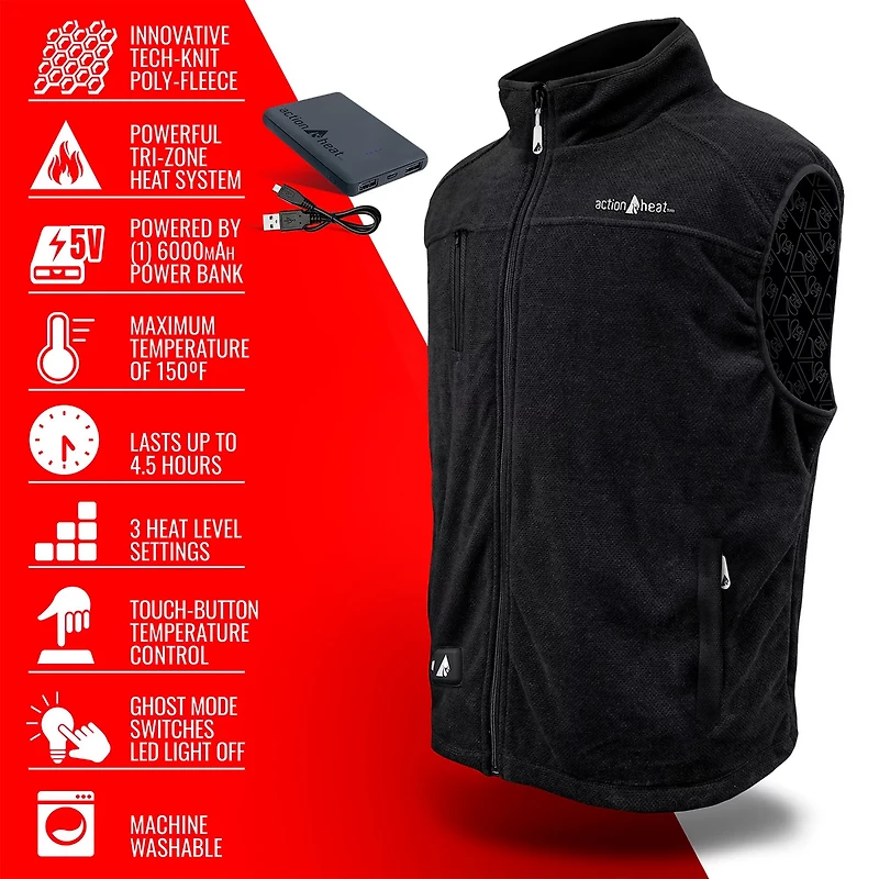 ActionHeat Men's 5V Battery Heated Performance Fleece Vest