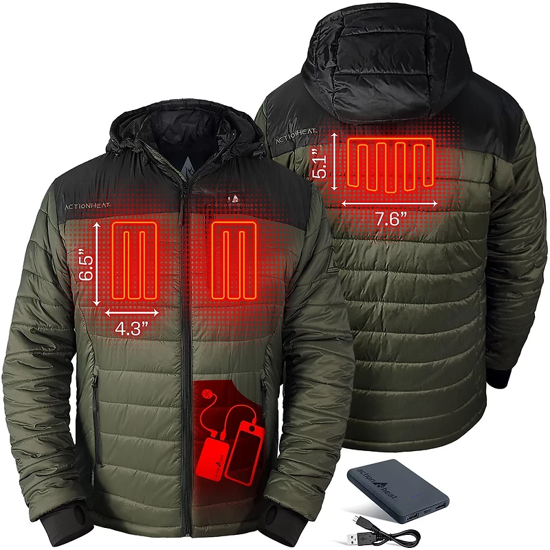 ActionHeat Men's 5V Battery Heated Color Block Hooded Puffer Jacket