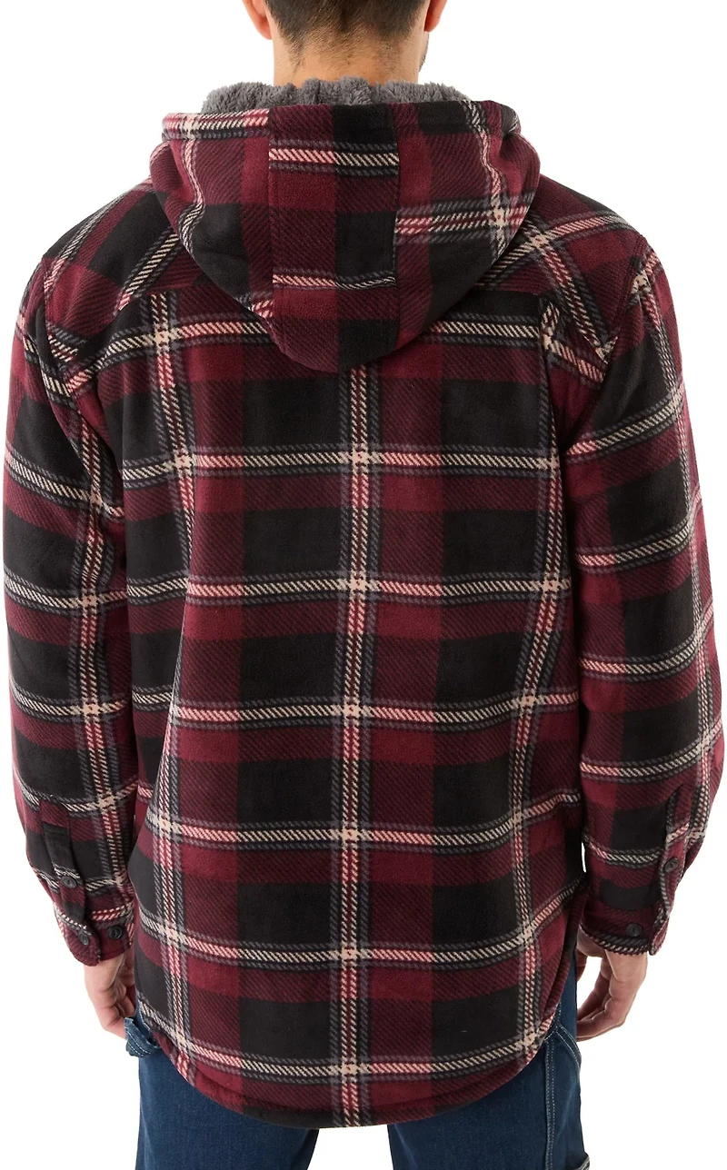 Smith's Workwear Men's Sherpa-Lined Full Zip Hooded Microfleece Shirt Jacket