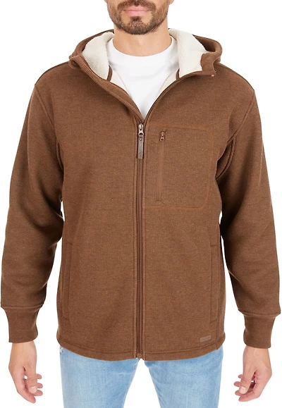 Smith's Workwear Men's Big & Tall Sherpa-Lined Heathered Thermal Hooded Full-Zip Shirt Jacket