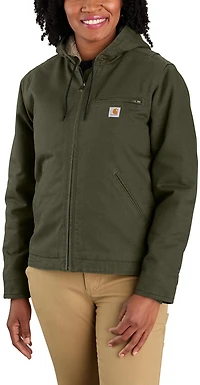 Carhartt Women's Loose Fit Washed Duck Sherpa-Lined Hooded Jacket