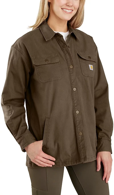 Carhartt Women's Rugged Flex Loose Fit Canvas Fleece Lined Long Sleeve Shirt Jacket