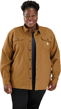 Carhartt Women's Plus Rugged Flex Loose Fit Canvas Fleece Lined Long Sleeve Shirt Jacket