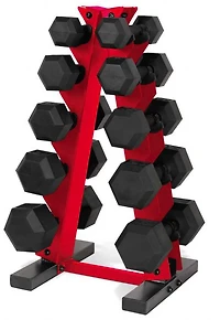 CAP Barbell 150 lb Coated Hex Dumbbell Set with Red Rack