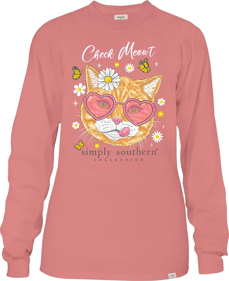 Simply Southern Girls' Check Meowt Cat Long Sleeve T-shirt