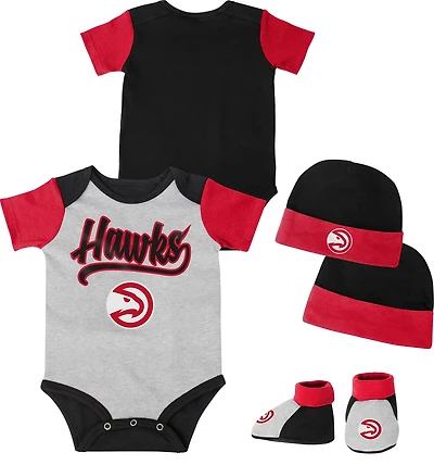 Outerstuff Infants' Atlanta Hawks Buzzer Beater Creeper, Hat and Bootie Set