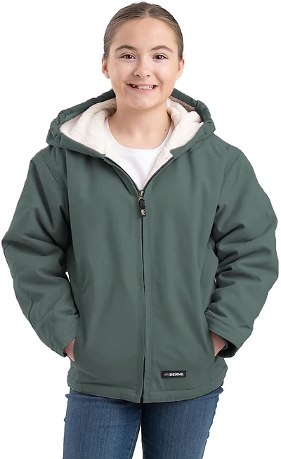 Berne Girls' Sherpa-Lined Softstone Duck Hooded Jacket