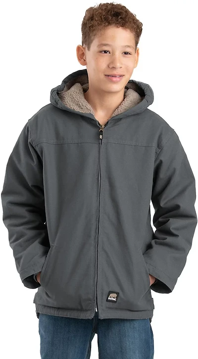 Berne Boys' Sherpa-Lined Softstone Duck Hooded Jacket
