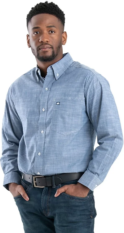 Berne Men's Foreman Flex Long Sleeve Chambray Button Down Shirt