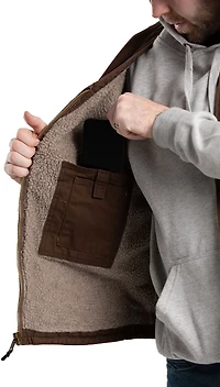 Berne Men's Heartland Sherpa-Lined Washed Duck V-Neck Vest