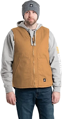 Berne Men's Heartland Sherpa-Lined Washed Duck V-Neck Vest