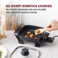 Elite Gourmet Non-Stick Electric 8 in x 8 in Skillet with Tempered Glass Vented Lid